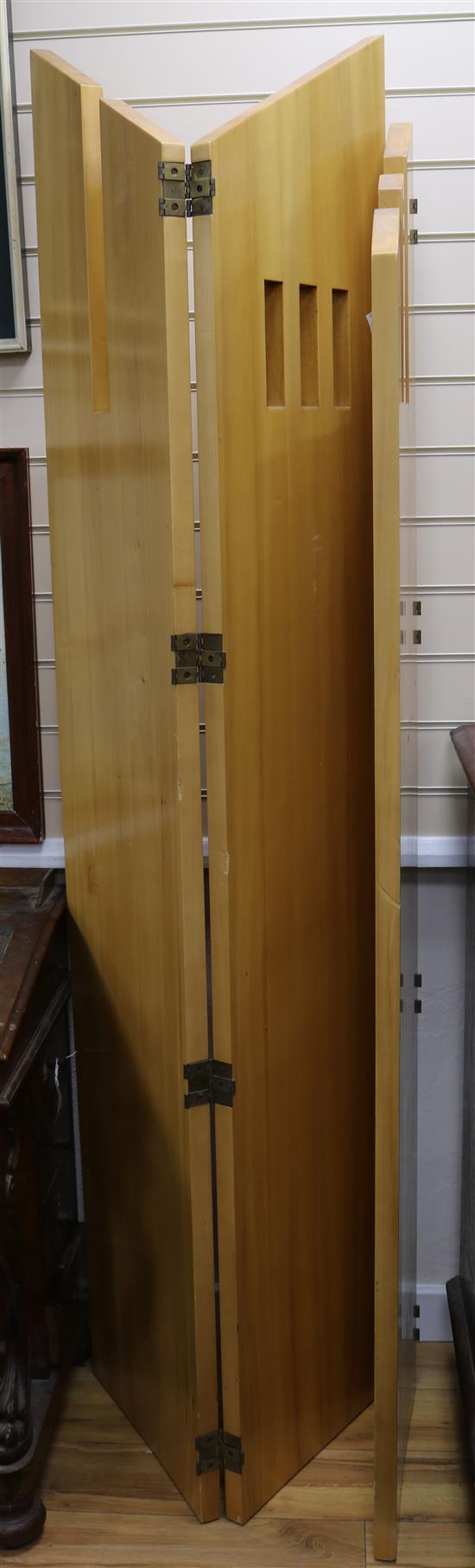 A Boie Clare three fold dressing screen, leaves W.42cm max. H.200c,